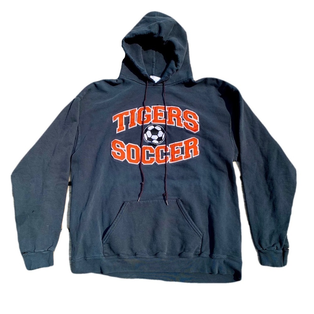 3/$15 Vintage 90s Lettermen Sports Tigers Soccer Black Hoodie Size Large Thrashe